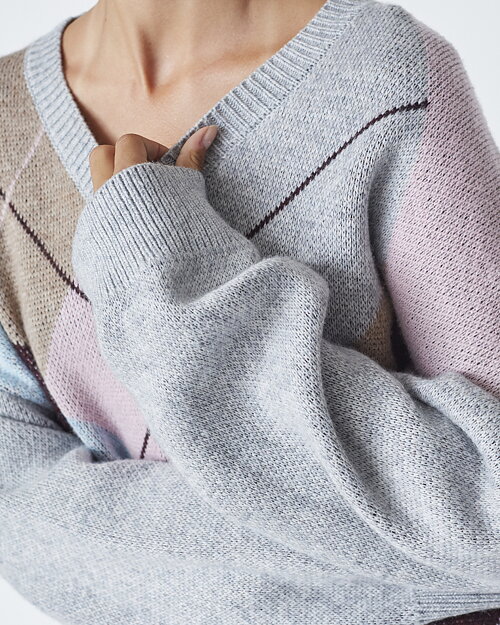 Jumper rutmönstrad grå/rosa/vinröd - 3