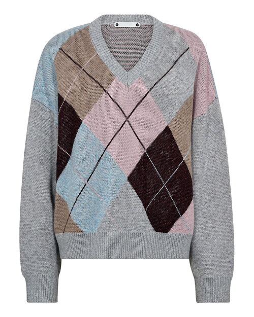 Jumper rutmönstrad grå/rosa/vinröd - 6