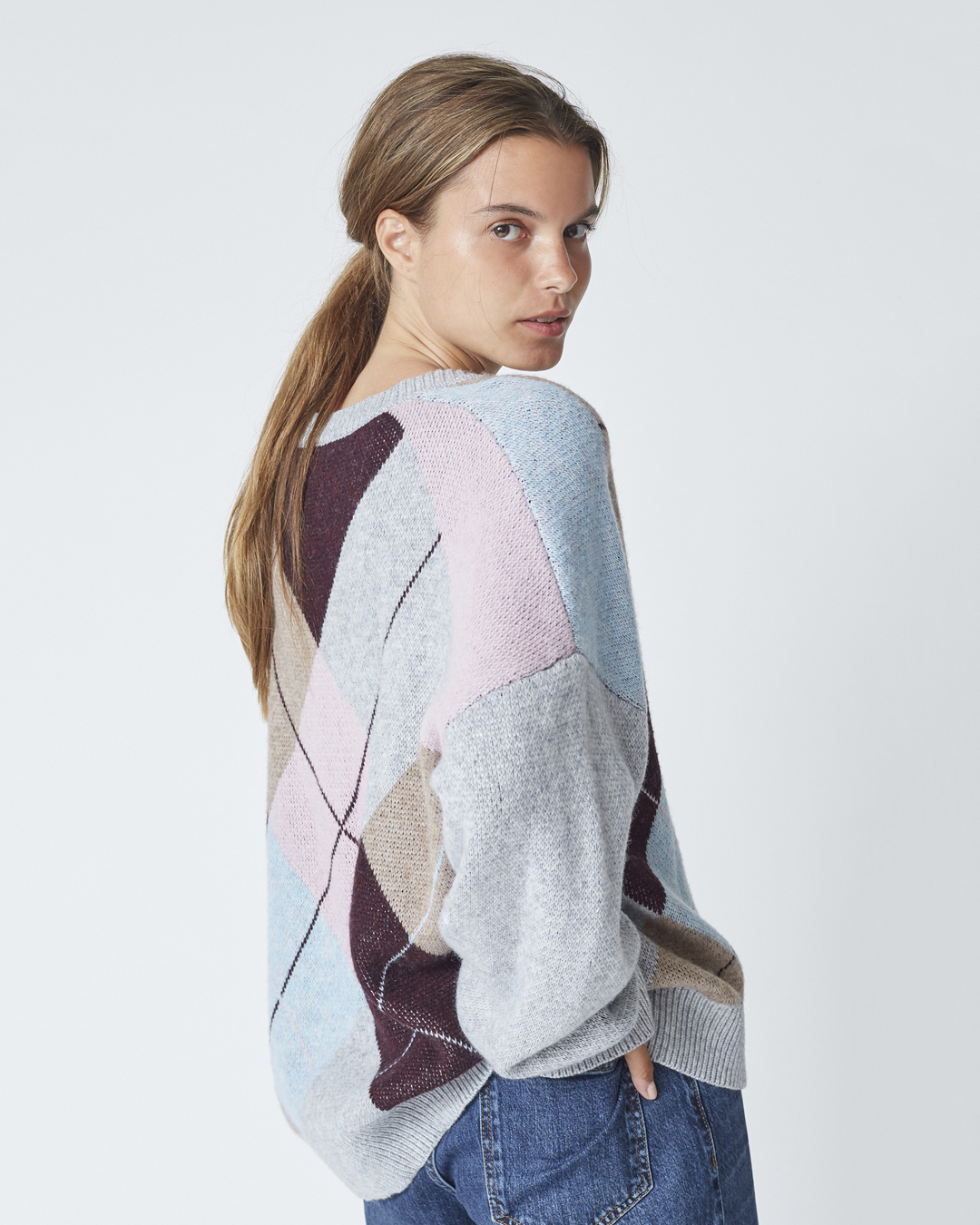 Jumper rutmönstrad grå/rosa/vinröd - 4