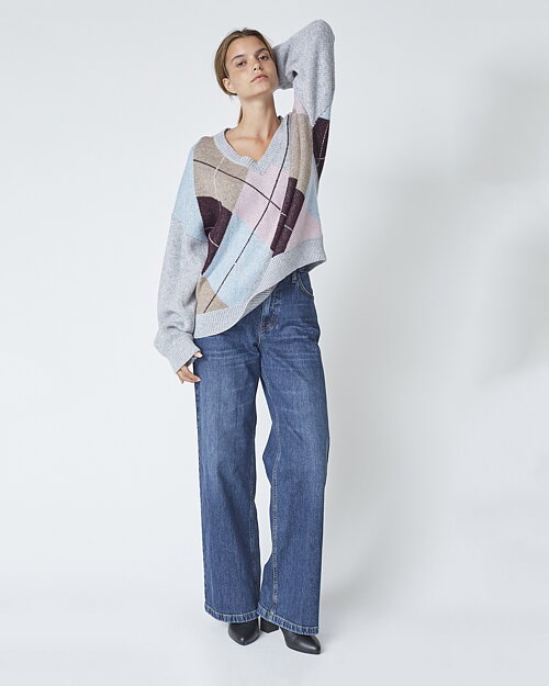 Jumper rutmönstrad grå/rosa/vinröd - 5