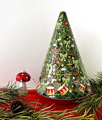 Plåtburk speldosa julgran 31 cm