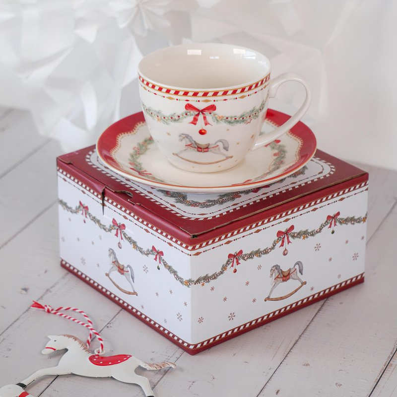 Coffee Cup With Saucer Isabelle Rose Horse Motif Happy Holidays - 6