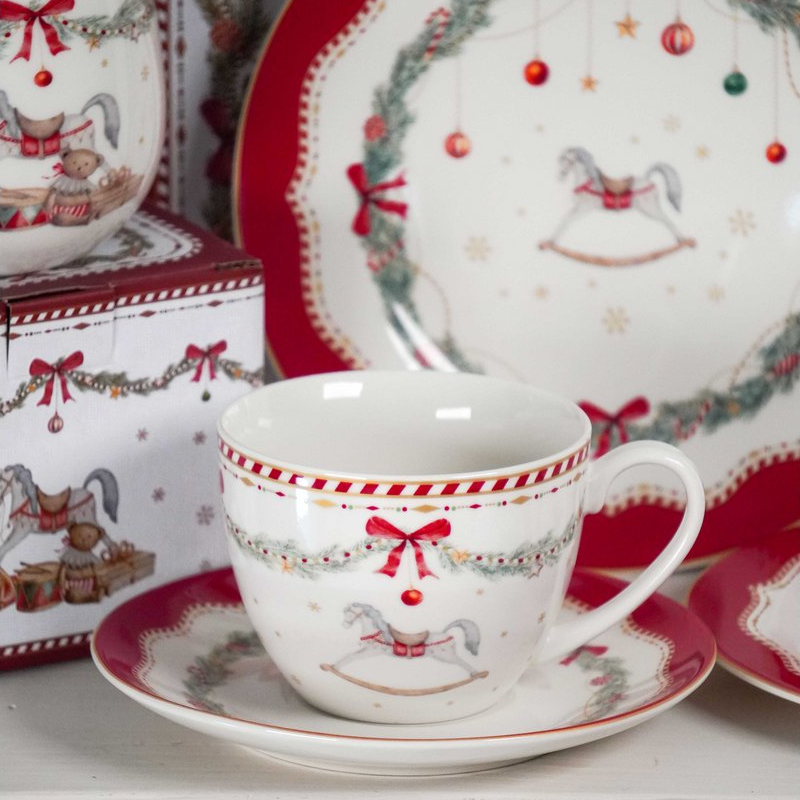 Coffee Cup With Saucer Isabelle Rose Horse Motif Happy Holidays - 2