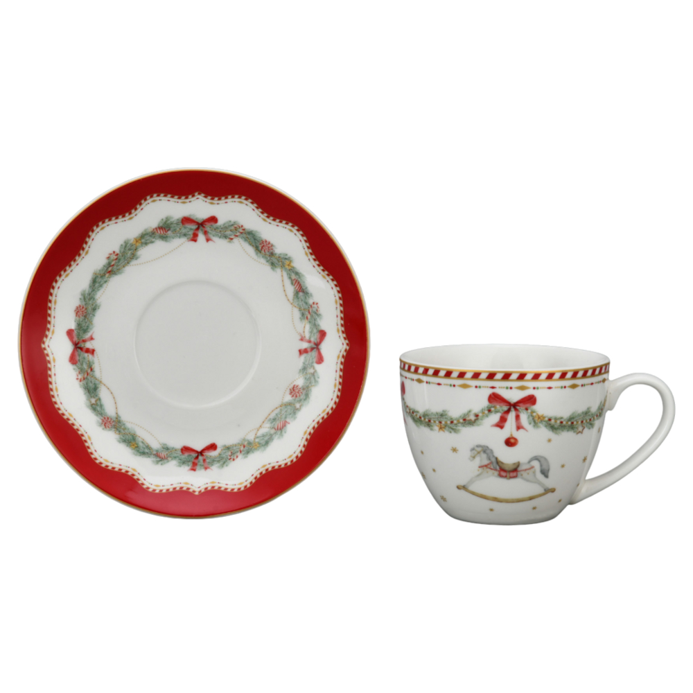 Coffee Cup With Saucer Isabelle Rose Horse Motif Happy Holidays - 5