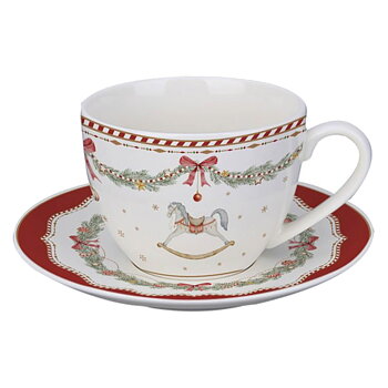 Kaffekopp Med Fat Isabelle Rose Hästmotiv Happy Holidays 