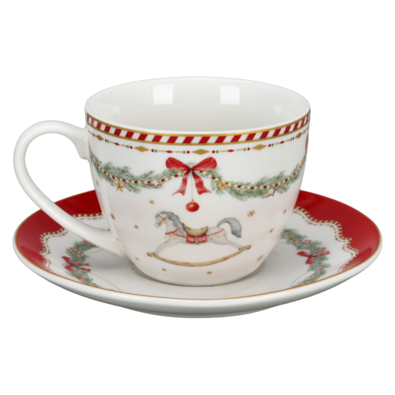 Coffee Cup With Saucer Isabelle Rose Horse Motif Happy Holidays - 3