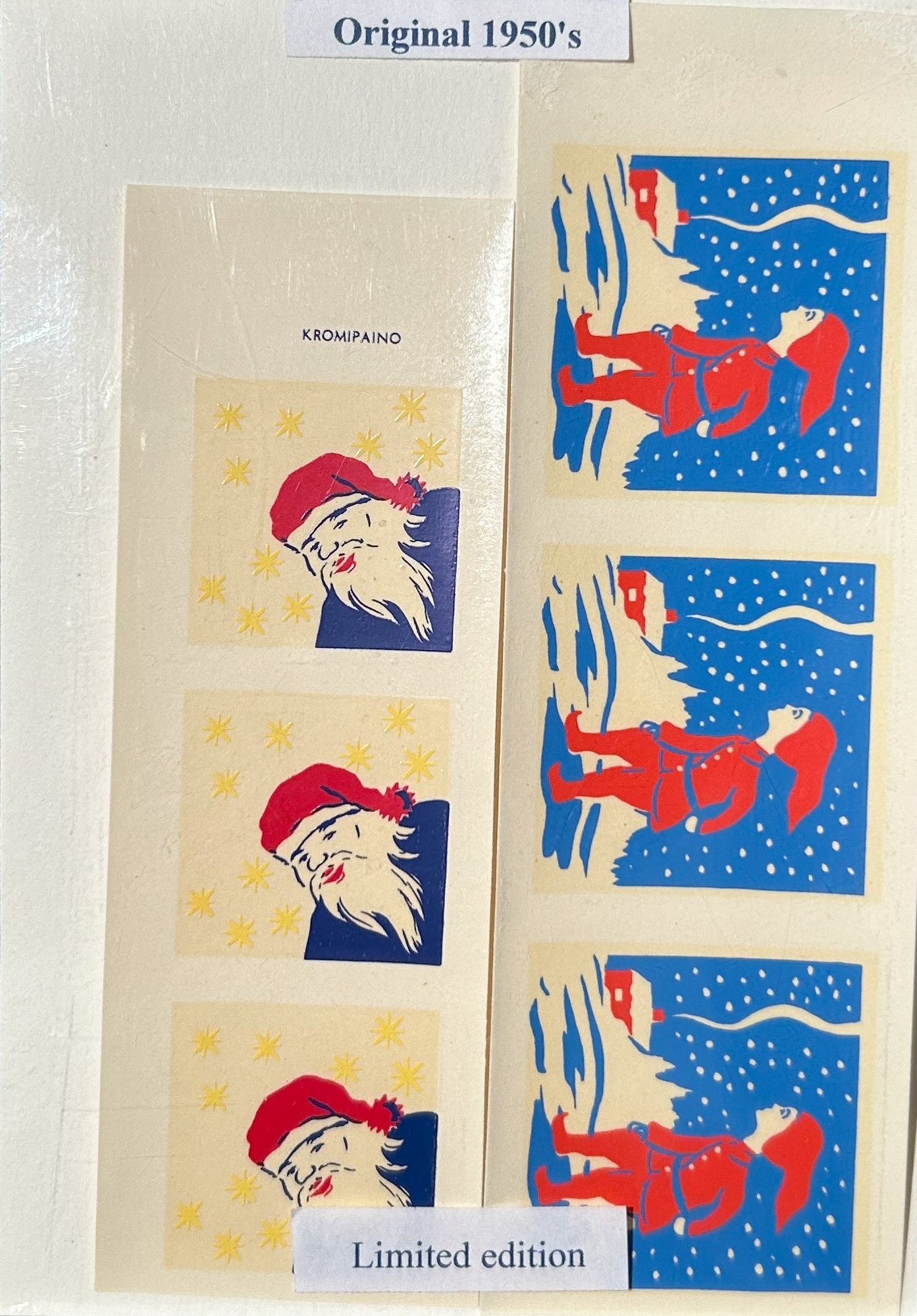 CHRISTMAS label from the 1950's, Kromipaino - Tomte & Nisse
