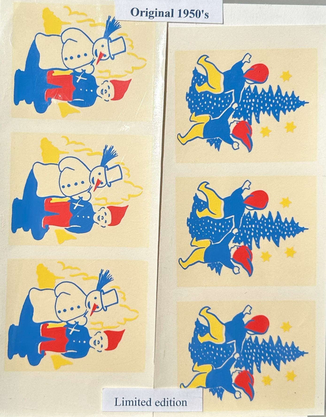 CHRISTMAS label from the 1950's, Kromipaino - Christmas tree & Snowman