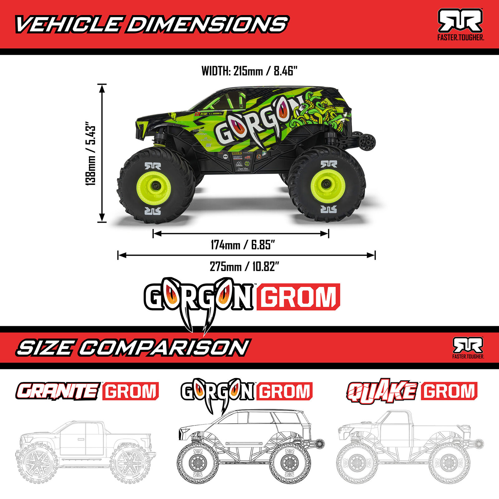 Arrma 1/16 GORGON GROM 4X4 RTR Brushed Monster Truck (Battery & Charger Included), Red - 22