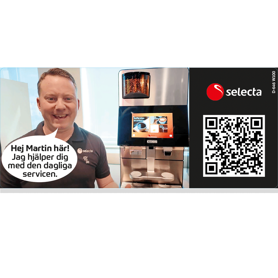 DEKAL MED QR-KOD SOM LÄNKAR TILL INSTRUKTIONSFILM FÖR W100  SKÖTSEL.