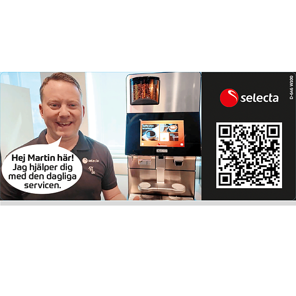 DEKAL MED QR-KOD SOM LÄNKAR TILL INSTRUKTIONSFILM FÖR W100 SKÖTSEL.