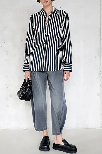 Penn & Ink NY -  Blouse Stripe Black / Ecru - 5