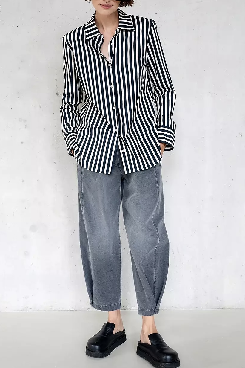 Penn & Ink NY -  Blouse Stripe Black / Ecru - 4