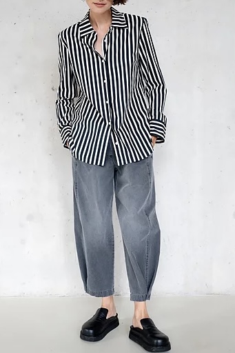 Penn & Ink NY -  Blouse Stripe Black / Ecru - 6