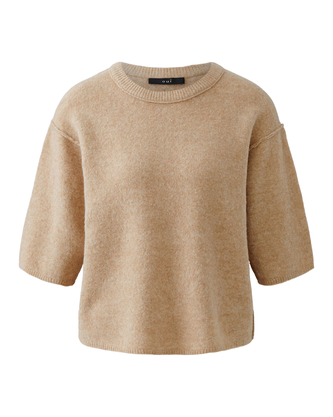 Jumper ullblandning kort ärm ljusbeige