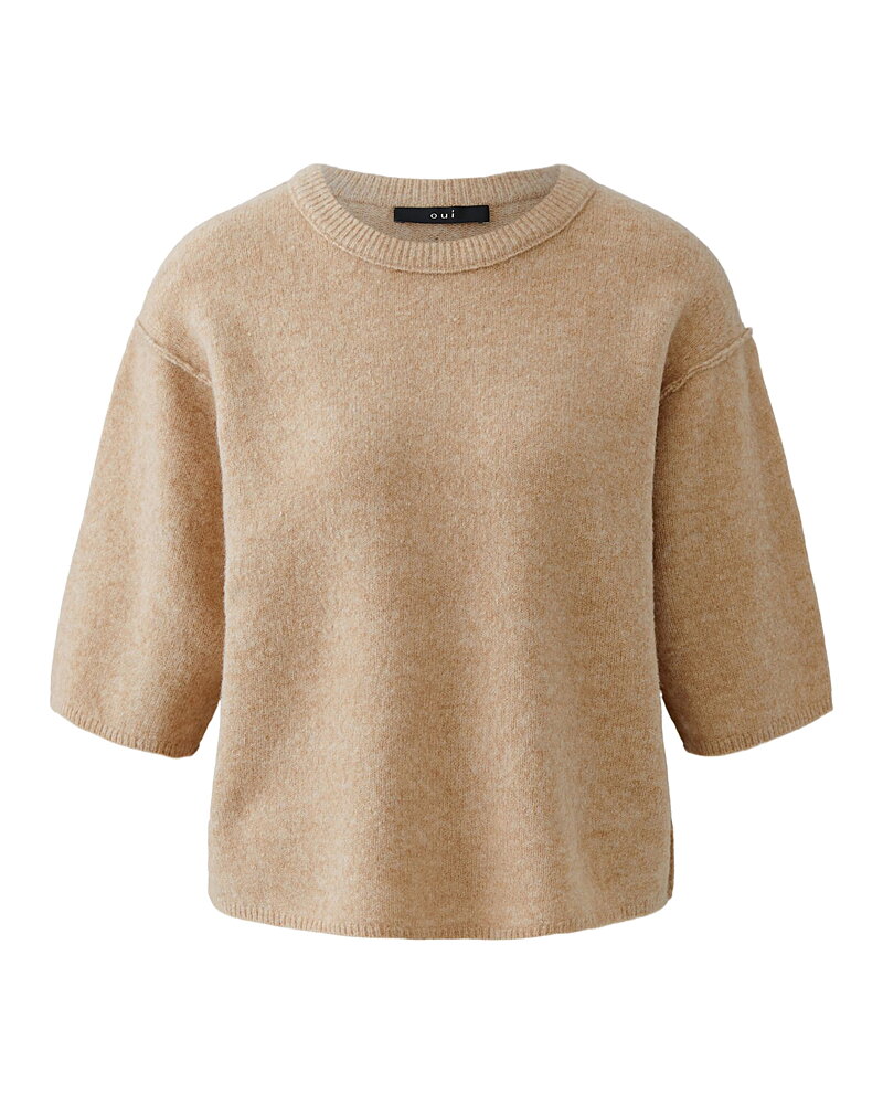 Jumper ullblandning kort ärm ljusbeige