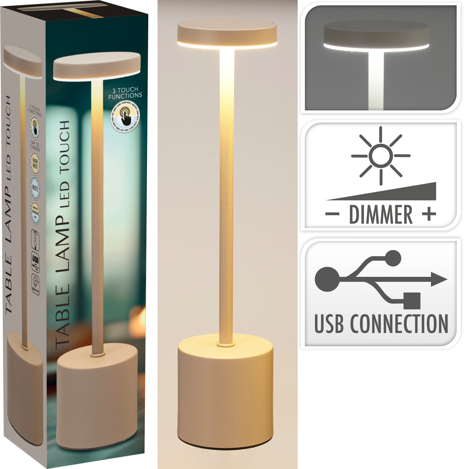 Bordslampa 8x34cm cream