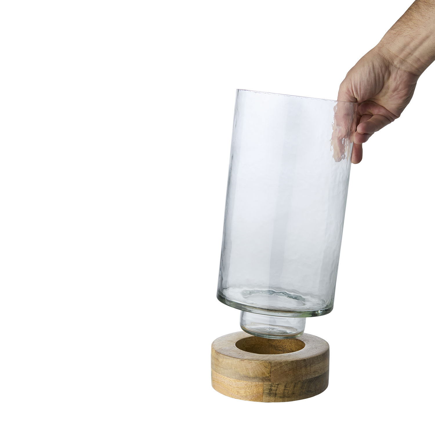 Disa Ljuslykta med munblåst glas på träfot  - 4