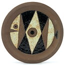 Inger Persson (1960s) Brown Studio Bowl with Black/White Fish Decor 22 cm