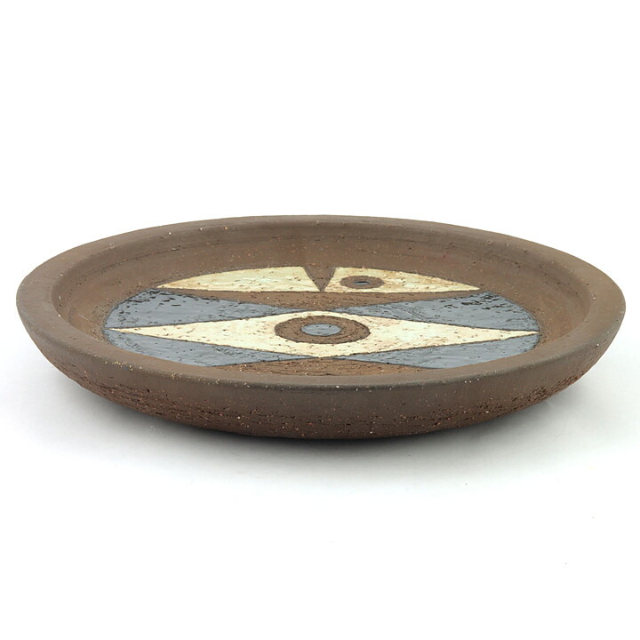 Inger Persson (1960s) Brown Studio Bowl with Black/White Fish Decor 22 cm