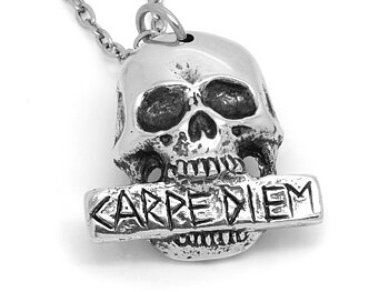 Carpe Diem Döskalle Halsband, Handgjort Fånga Dagen Rock Smycke