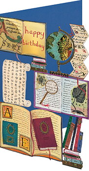 Jane Ray :  Maps & Books Lasercut Card  - Utskuret kort med kuvert