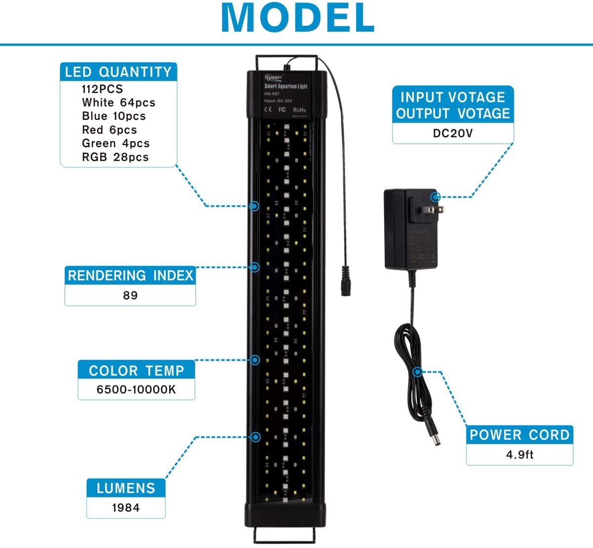 Hygger HG957 - Akvariebelysning Programmerbar RGB LED  - 3