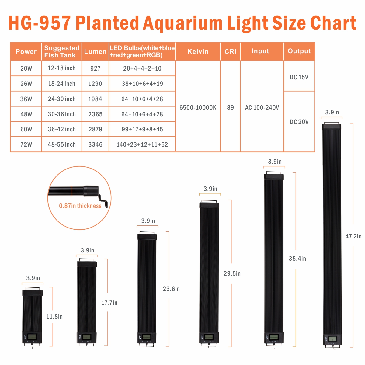 Hygger HG957 - Akvariebelysning Programmerbar RGB LED  - 7
