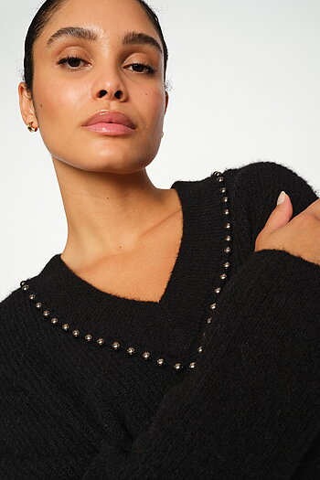 MMZora V-neck Bead Knit Black