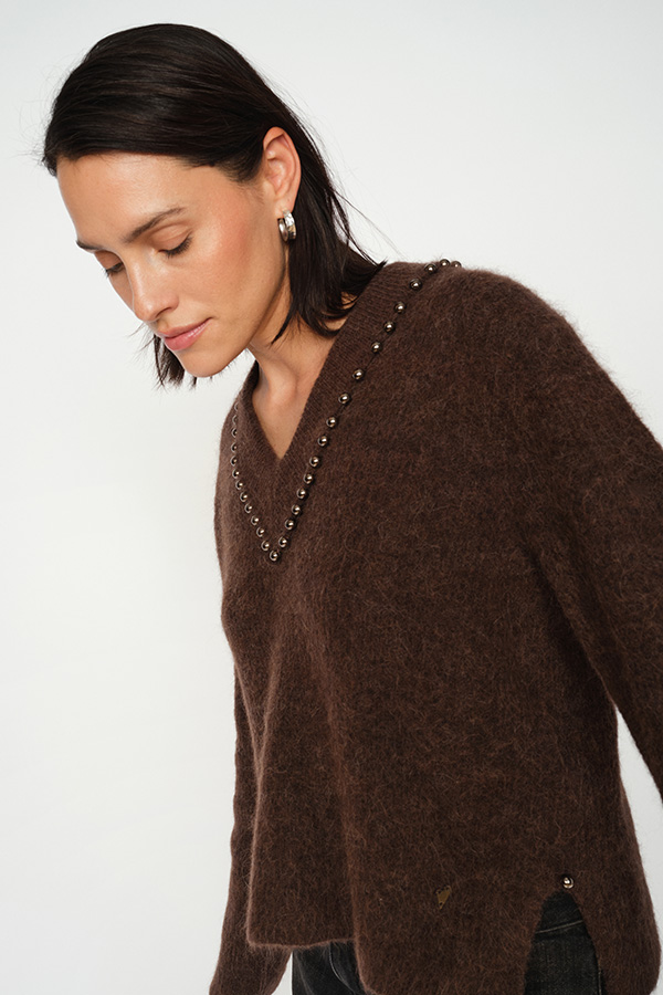 MMZora V-neck Bead Knit Bracken - 3