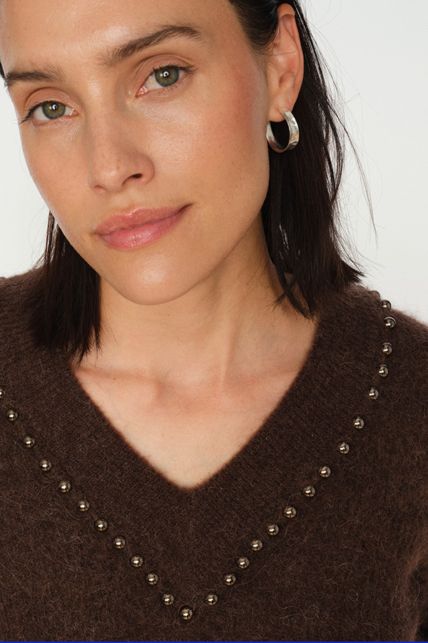 MMZora V-neck Bead Knit Bracken - 2