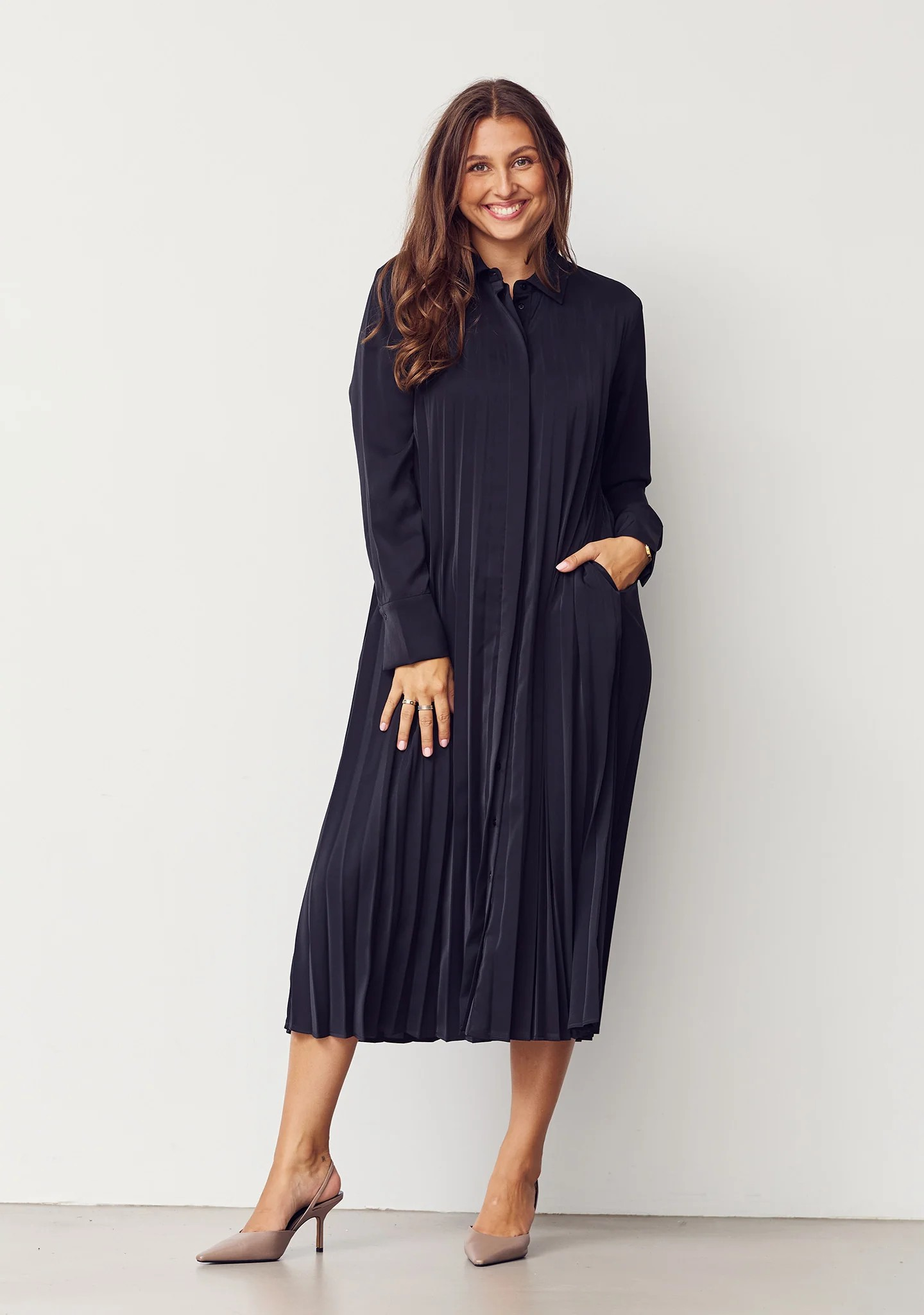 Frida Pleat Dress - Black - Isay