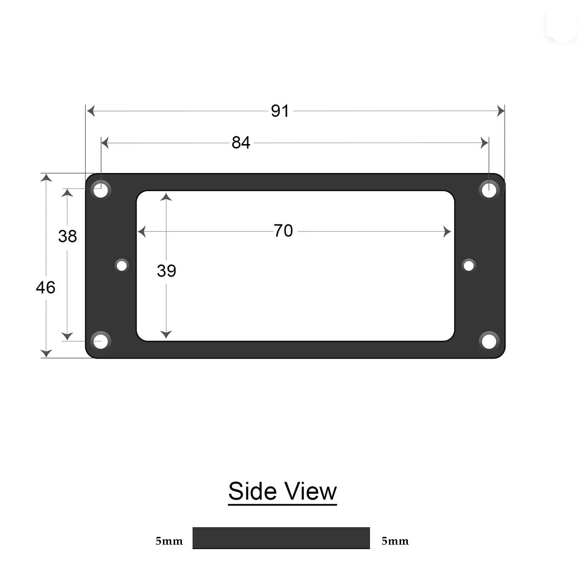 Humbucker Mounting Ring - Flat Bottom 5 x 5 (Black) - 2
