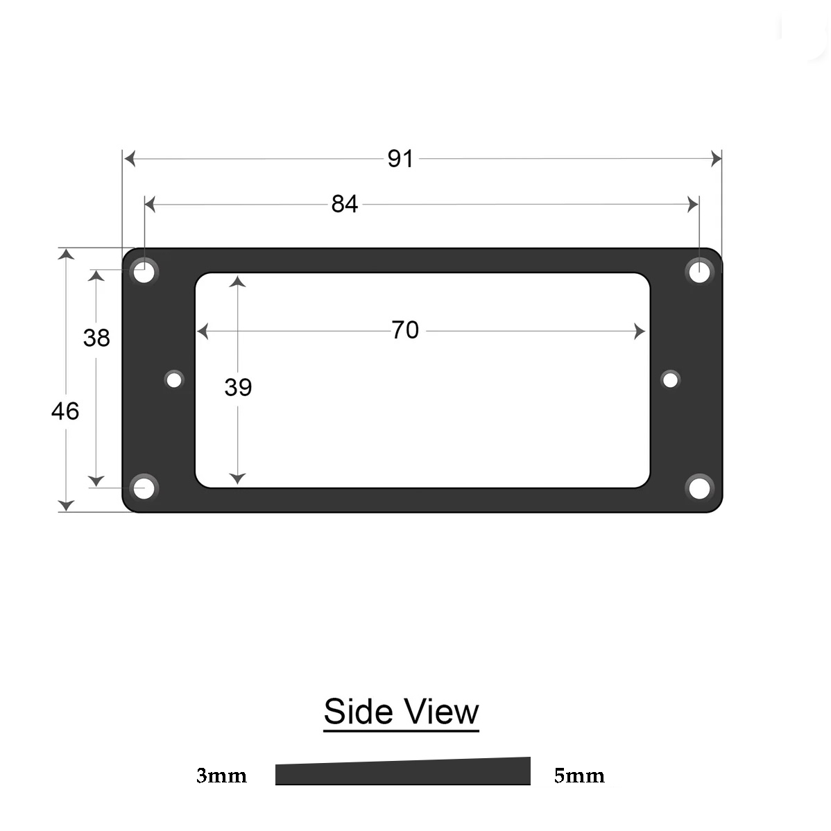 Humbucker Mounting Ring - Flat Bottom 3 x 5 (Black) - 2