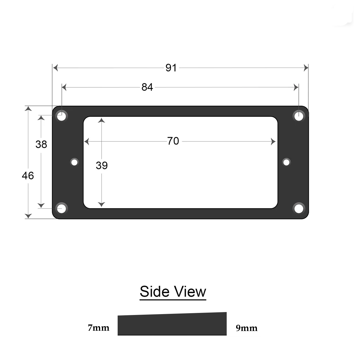 Humbucker Mounting Ring - Flat Bottom 7 x 9 (Black) - 2