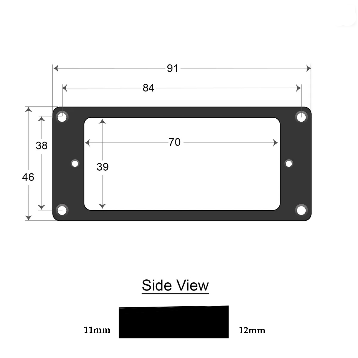 Humbucker Mounting Ring - Flat Bottom 11 x 12 (Black) - 2