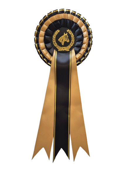 Rea-rosett, Svart/beigeguld med guldbård, 35 cm