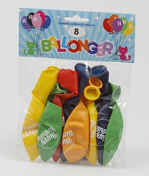Ballonger 30 cm Happy Birthday 8-Pack