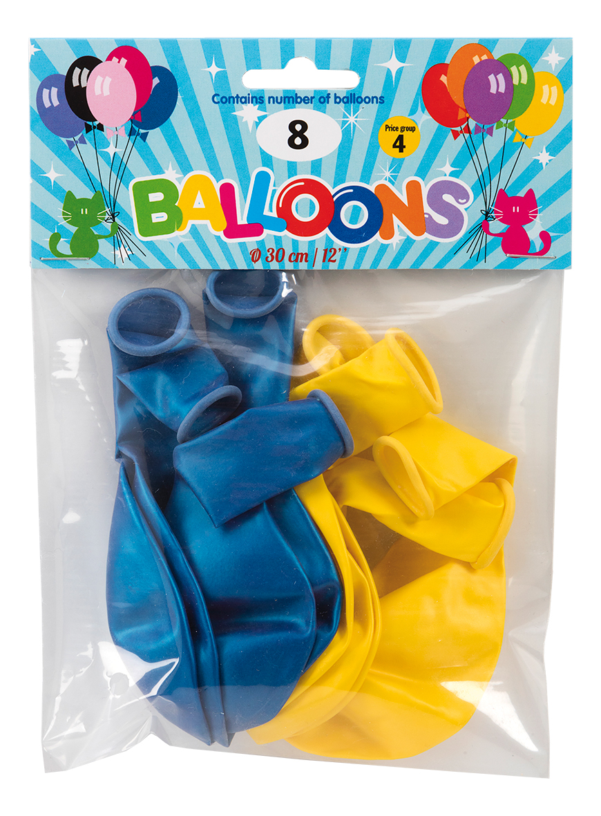 Ballonger 30 cm Metallic Blue/yellow 8 -pack