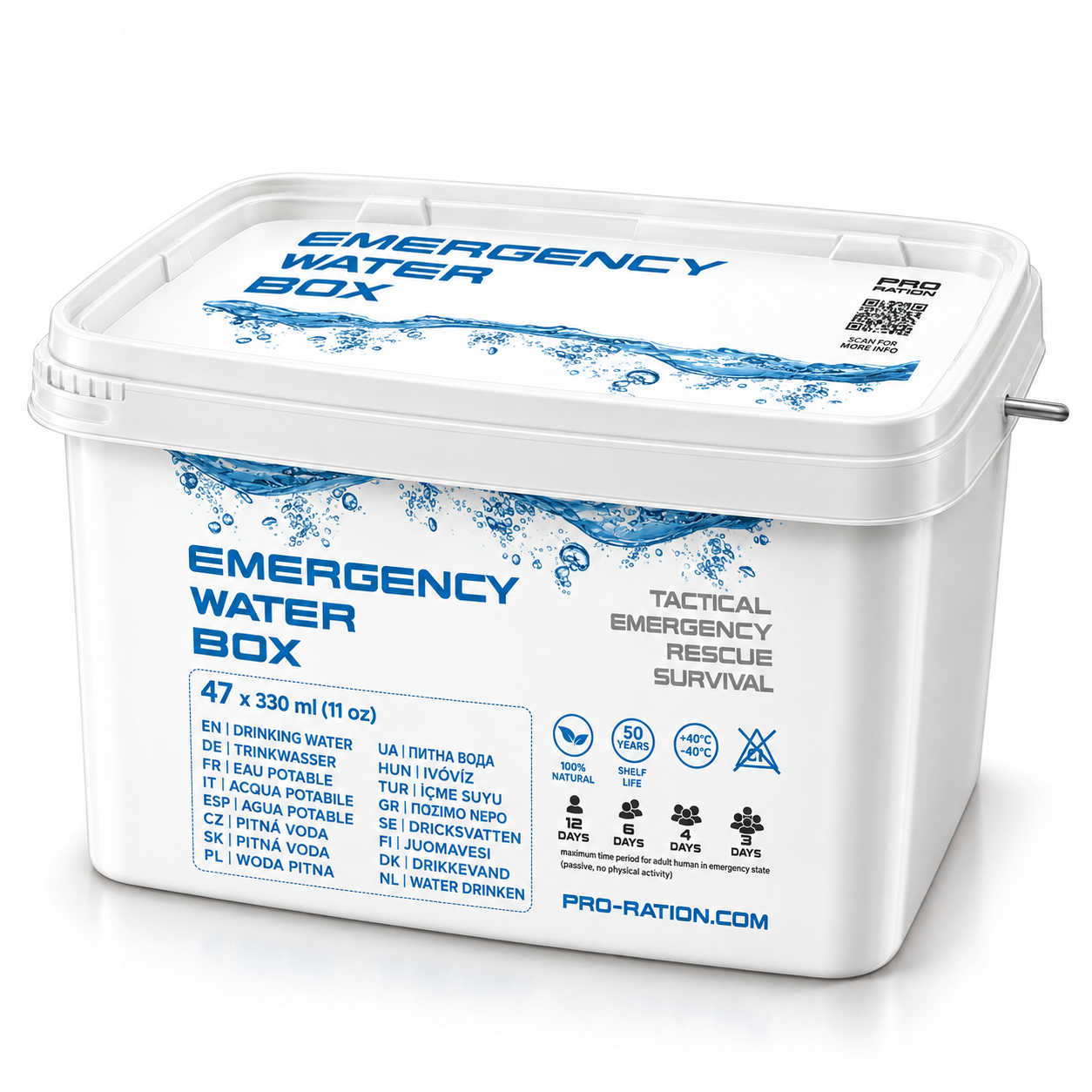 Pro Ration | Nødvannsboks | 50 års holdbarhet | 15500 g