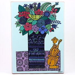 Stig Lindberg (1962) Wall Plaque "The Cellist and the Flowers" 34cm (2)