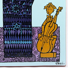 Stig Lindberg (1962) Wall Plaque "The Cellist and the Flowers" 34cm (2)