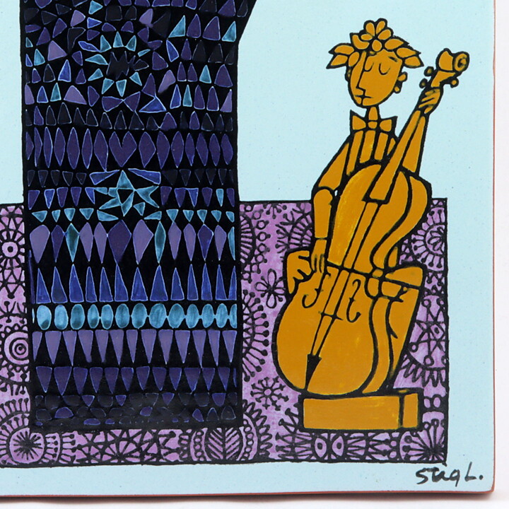 Stig Lindberg (1962) Wall Plaque "The Cellist and the Flowers" 34cm (2)