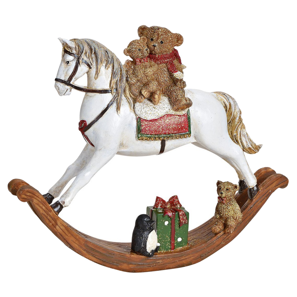 Christmas Ornament Rocking Horse With Teddy Bears