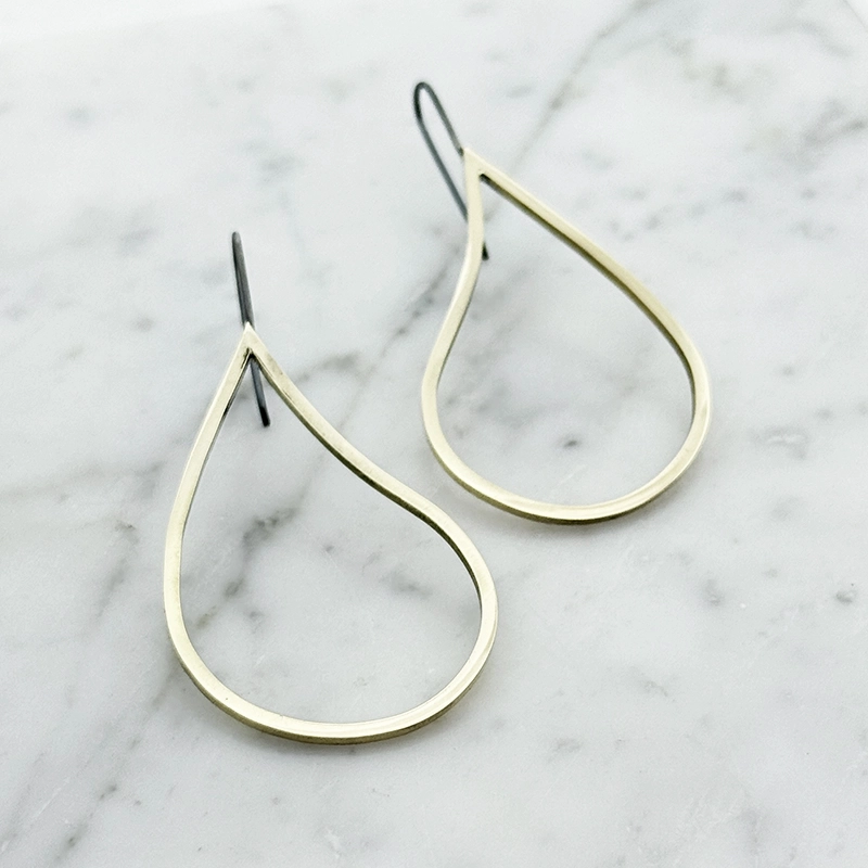Earrings brass/silver - TEAR DROP  - 5