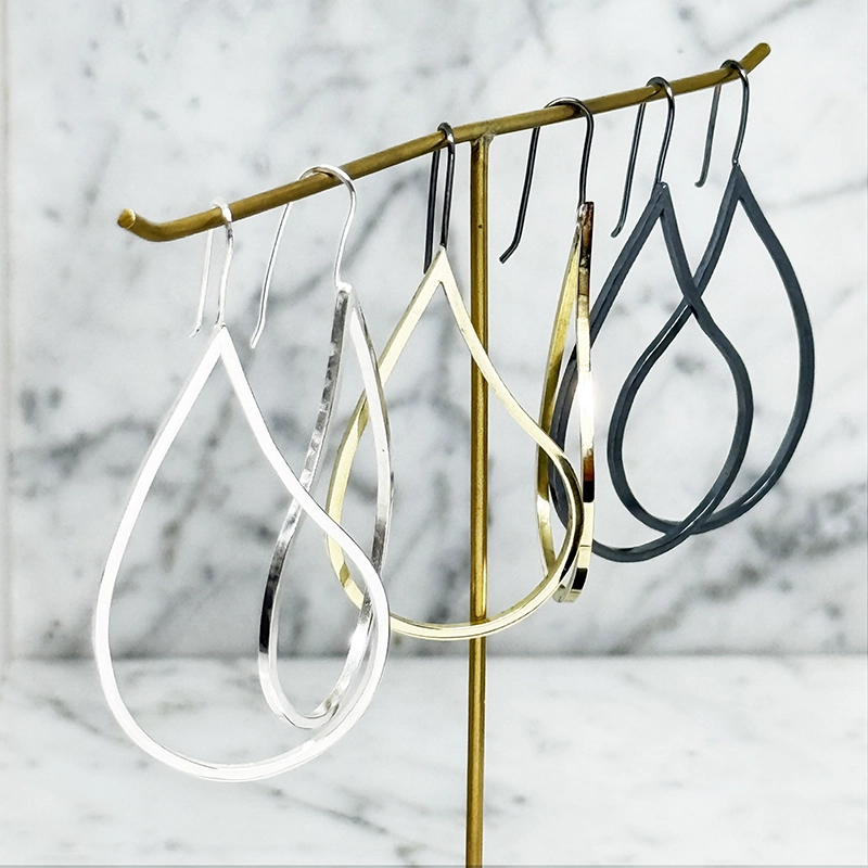 Earrings brass/silver - TEAR DROP  - 3