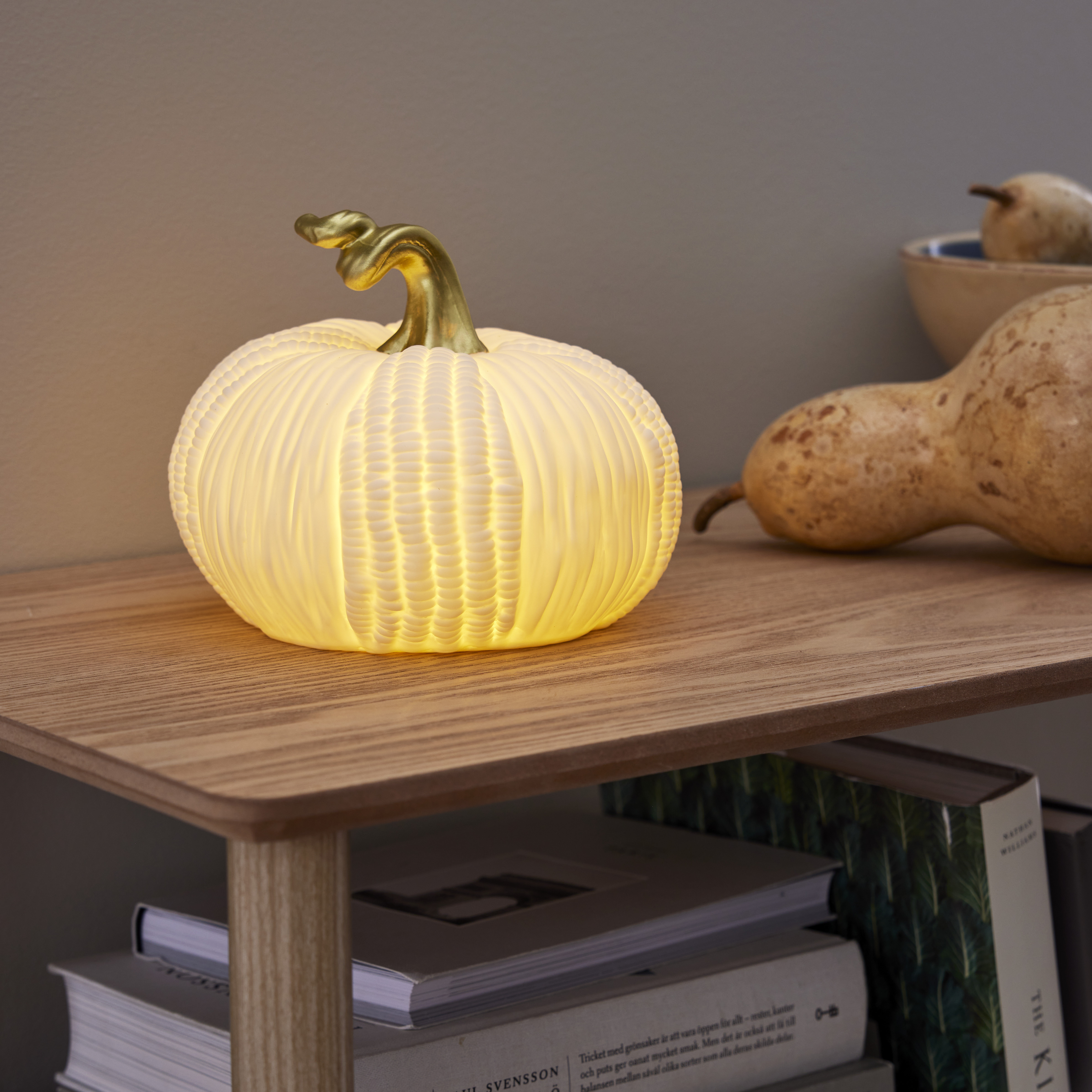 Pumpa i porslin med belysning 17 cm - batteri