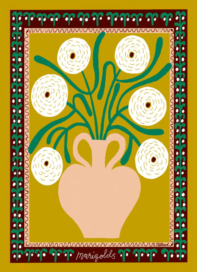 Poster White Marigolds In Vase 30x40 cm