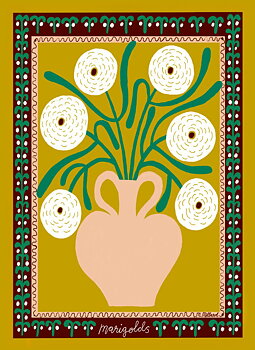 Poster White Marigolds In Vase 30x40 cm