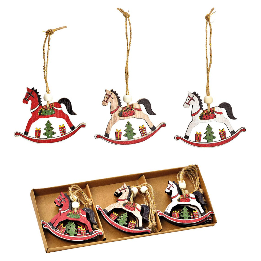 Julgranshängen Gunghästar Trä 9-pack
